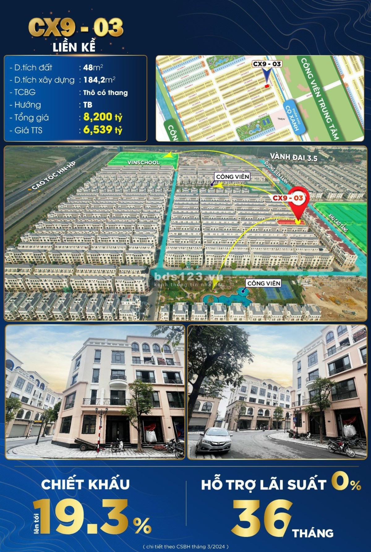 Bán căn LK áp góc CX9 rộng 48m đối diện chung cư, gần trường học Vinhomes OCP2 giá 6,5 tỷ.