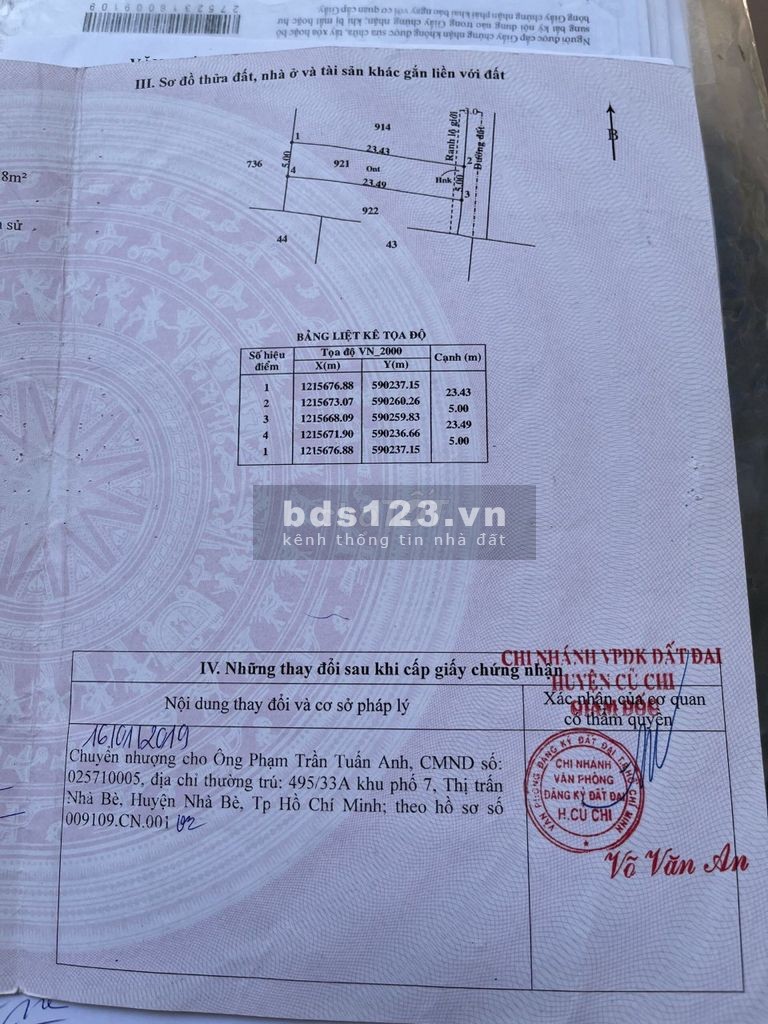Bán đất Trung An, 5X23,4=117M2 thổ cư, sổ hồng riêng, ngay Tỉnh Lộ 2, đường nhựa thông, 250 triệu