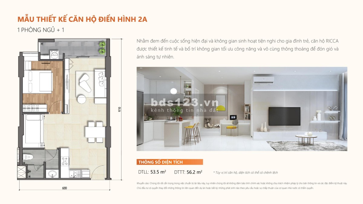 Chính Chủ Bán Căn Hộ Ricca 1 Phòng ngủ tầng cao 1,75 tỷ