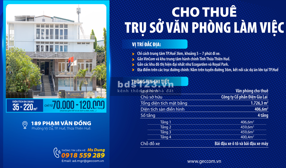 Cho Thuê Văn Phòng - Địa Chỉ 189 Phạm Văn Đồng, Phường Vỹ Da, Thành Phố Huế