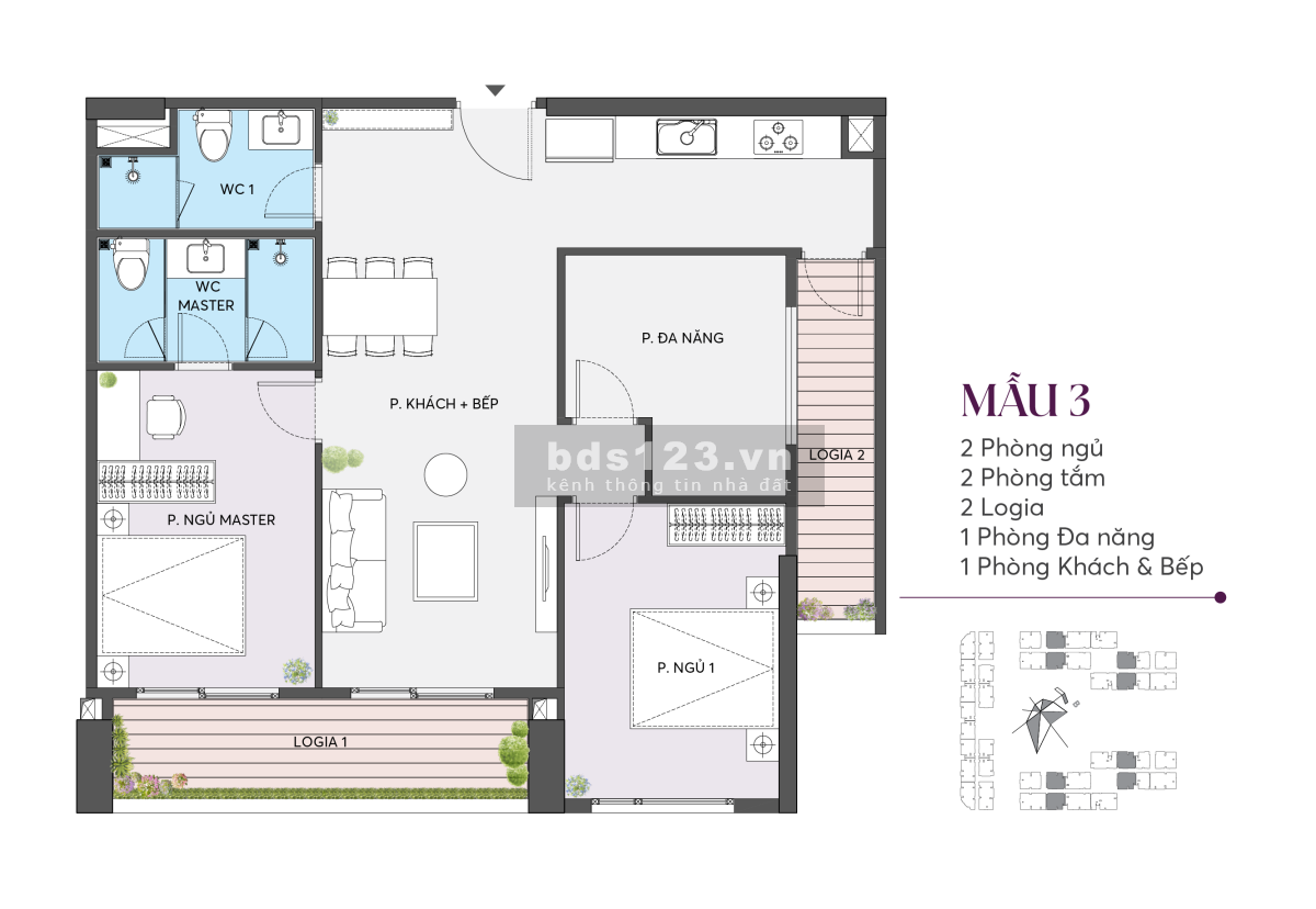 Bán chung cư 2PN+1, dt 99.5m2 gần trường đại học Công Nghiệp và đường 3,5. Giá tốt, tầng đẹp