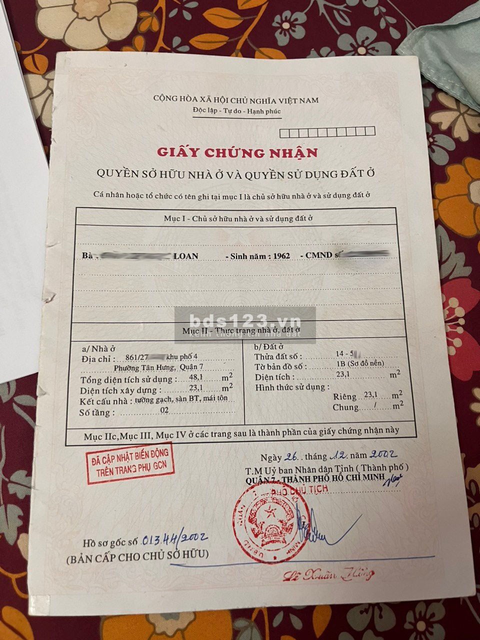 Nhà sổ hổng riêng Quận 7 1T2L giá 3tỷ100 thương lượng.