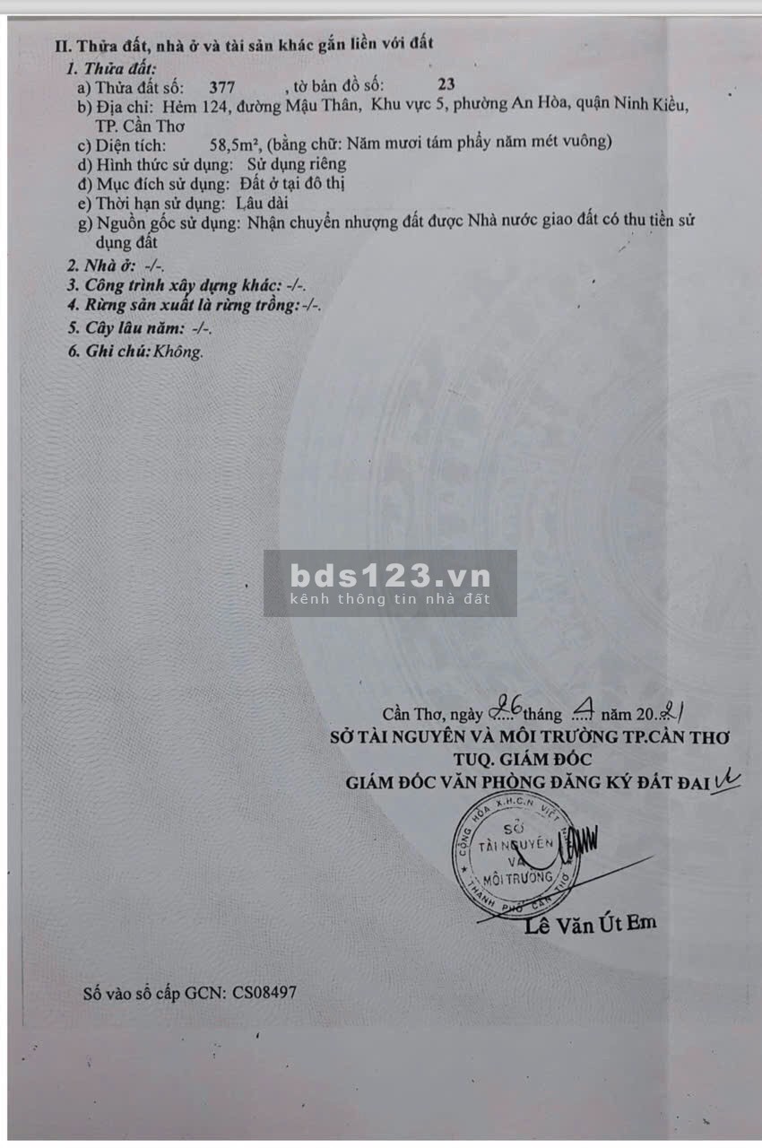Bán nền hẻm 124 Mậu Thân thổ cư lộ oto
