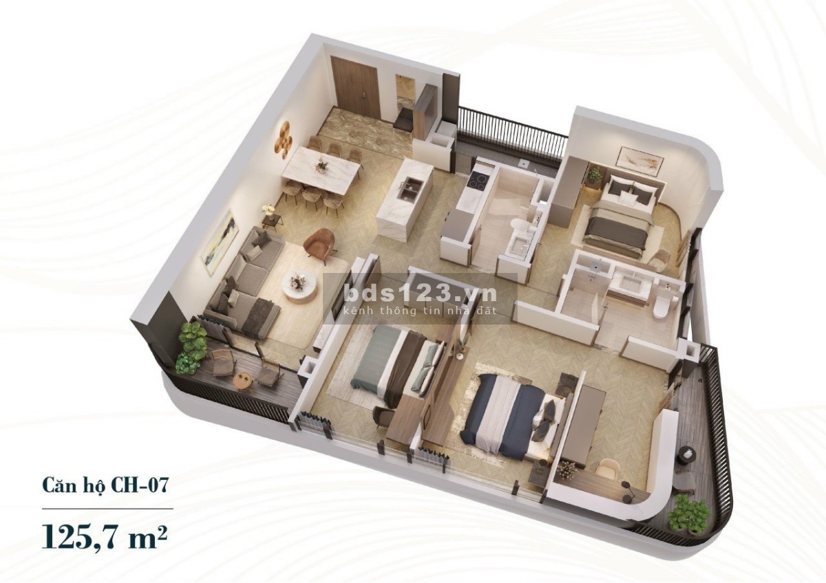 Cho thuê căn góc 3N2WC 127m2 - Tòa Hanjardin Ngoại Giao Đoàn