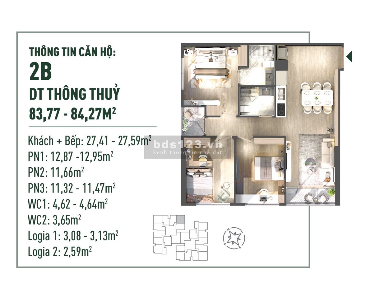 CĐT giao bán căn hộ trục 2B tầng (6 +10+24). 83,77m2, 3pn2vs, CK 9%, HTLS 24 tháng 0% 0916407743
