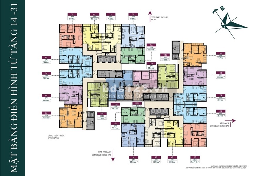 CĐT giao bán căn hộ trục 2B tầng (6 +10+24). 83,77m2, 3pn2vs, CK 9%, HTLS 24 tháng 0% 0916407743