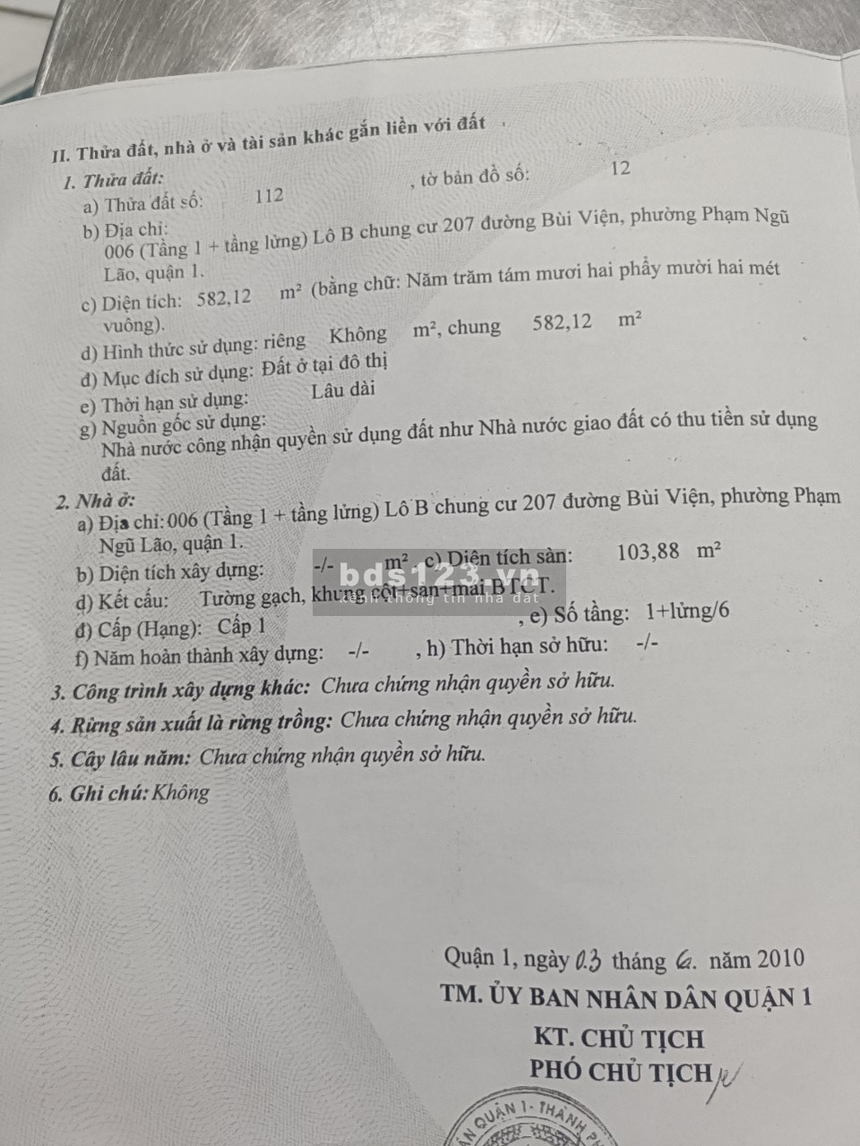 Bán tầng trệt C/C 207 đường Bùi Viện, P. Phạm Ngũ Lão, Quận 1
