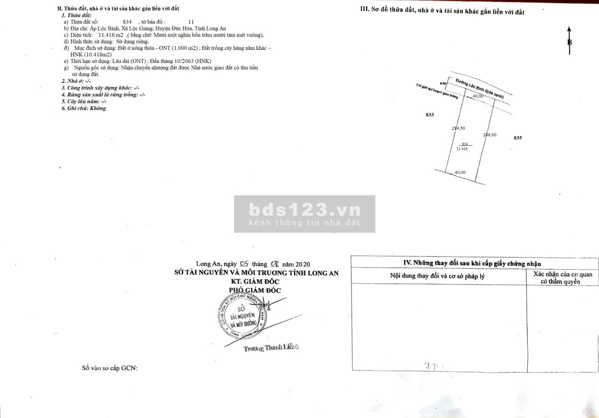 Bán đất tại mặt tiền đường Lộc Bình 6, xã Lộc Giang, Huyện Đức Hòa, tỉnh Long An