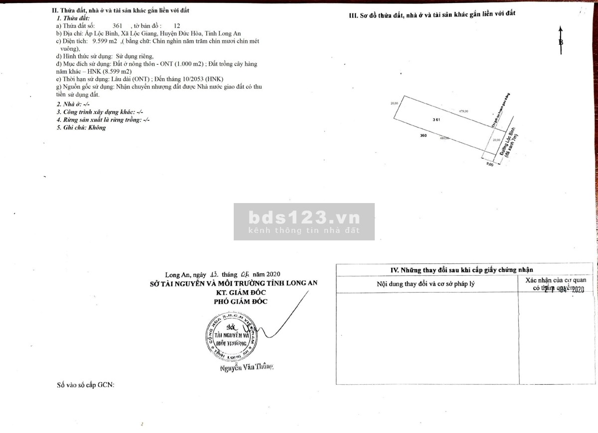 Bất đất mặt tiền đường Lộc Bình, xã Lộc Giang, huyện Đức Hòa, tỉnh Long An