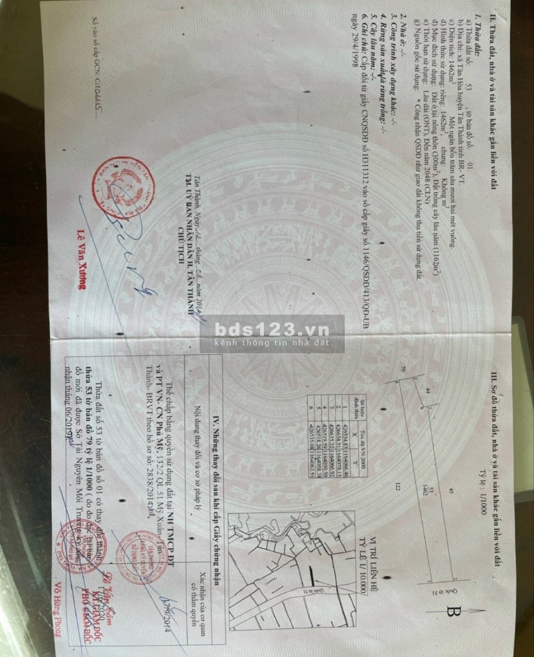 Bán đất mặt tiền QL51, xã Tân Hoà, TX Phú Mỹ ngay khu TĐC Tân Hoà