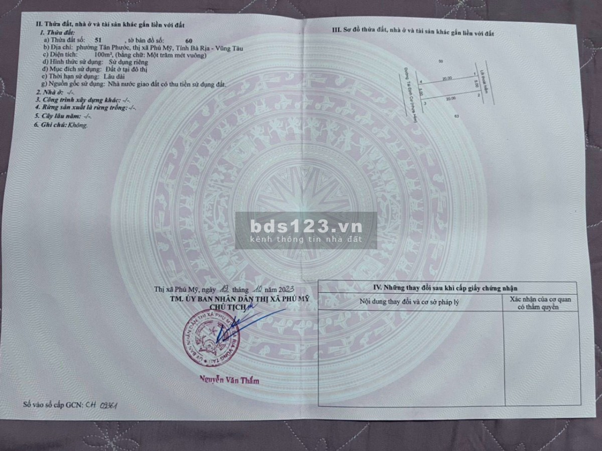 Bán đất QL51, Thị Xã Phú Mỹ, QL51 vào 1.3km