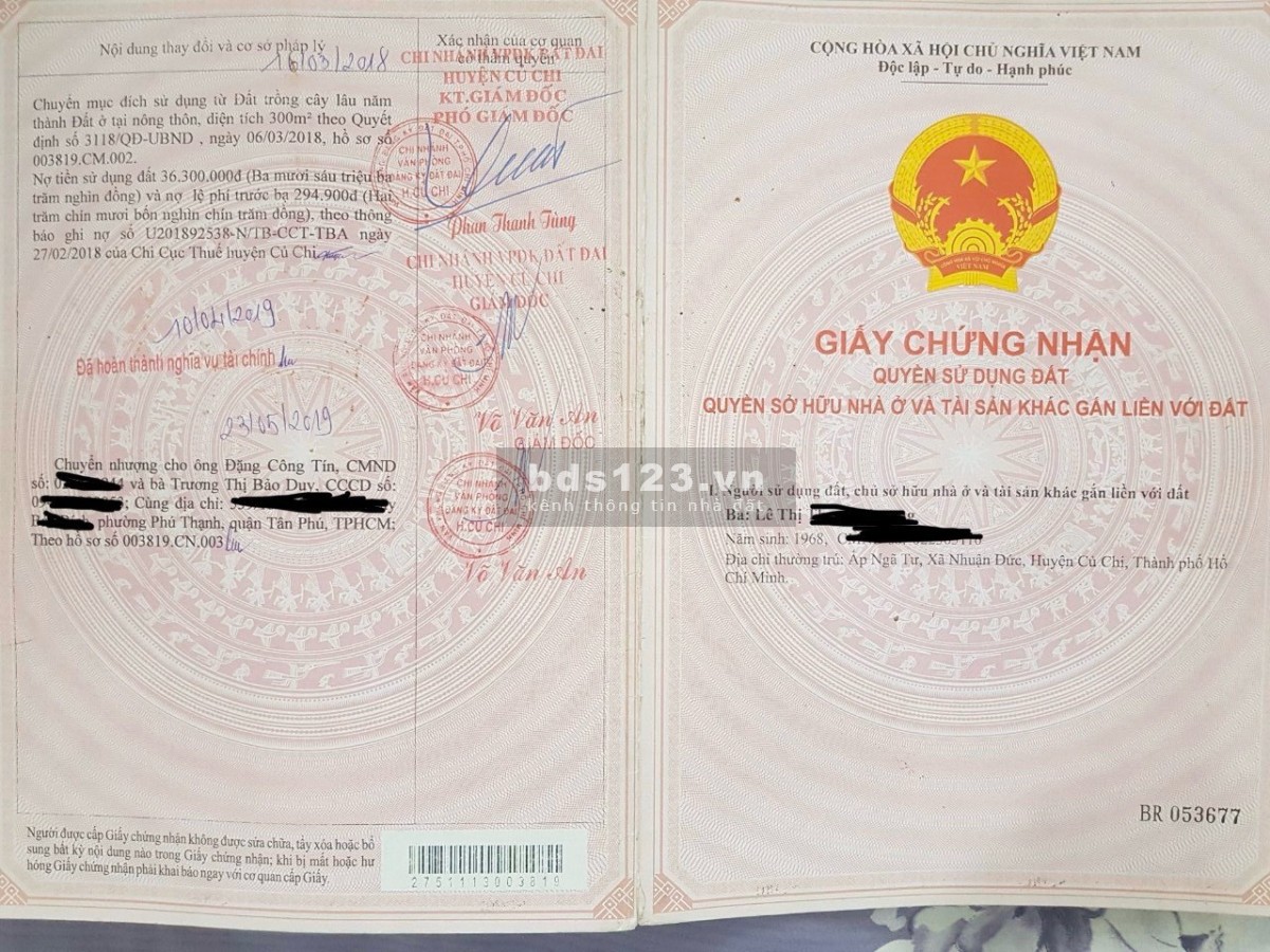 1 mẫu đất ngay Nguyễn Thị Rành, Nhuận Đức, Củ Chi, đã lên 300m2 thổ cư, giá cực rẻ