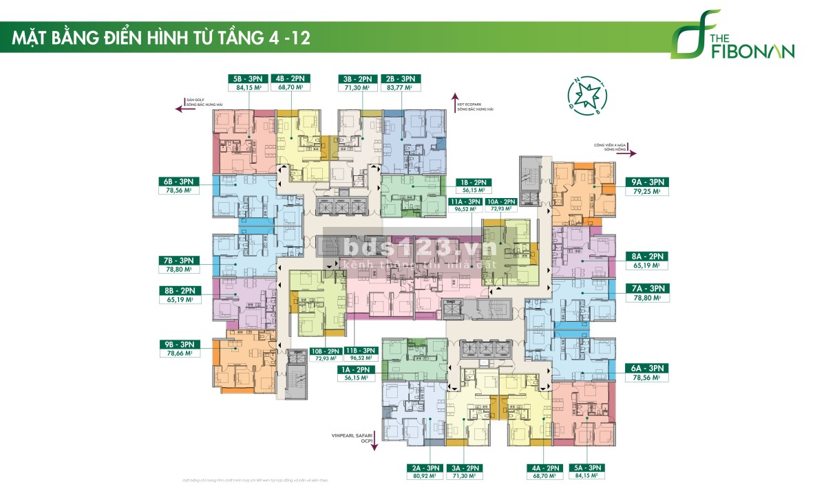 Cập nhật quỹ căn đẹp nhất The Fibonan, căn 56-96m2 từ 2 - 3PN, giá chỉ từ 2,7 tỷ