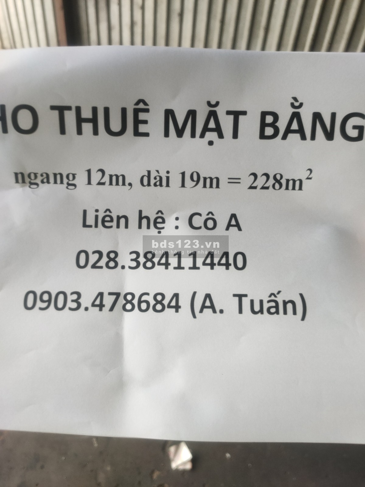 Chính chủ cho thuê mặt tiền 12 x 19, điện 3 pha, Ngã 4 Bà Điểm 500 m, Bến xe An Sương 2,2 km.