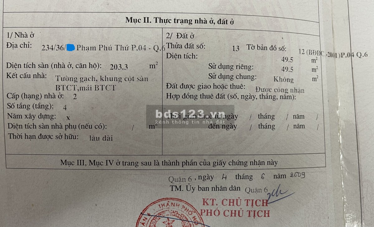 Chính chủ bán nhà HXH, 4 tầng, Không LG QH, SHR, Phạm Phú Thứ, P4, Q6