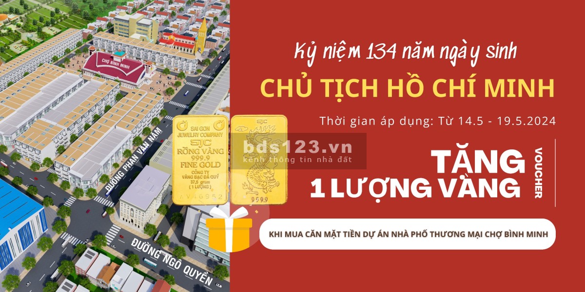 Tặng 1 lượng vàng khi mua nhà phố mặt tiền tại Thị Xã Bình Minh