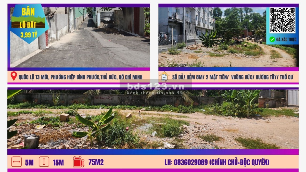 Làm ăn thua lỗ bán đất Gấp Hiệp Bình Phước - Giá Siêu Hời! Chỉ 3 tỷ 990. ️ Liên hệ: 0836029089.