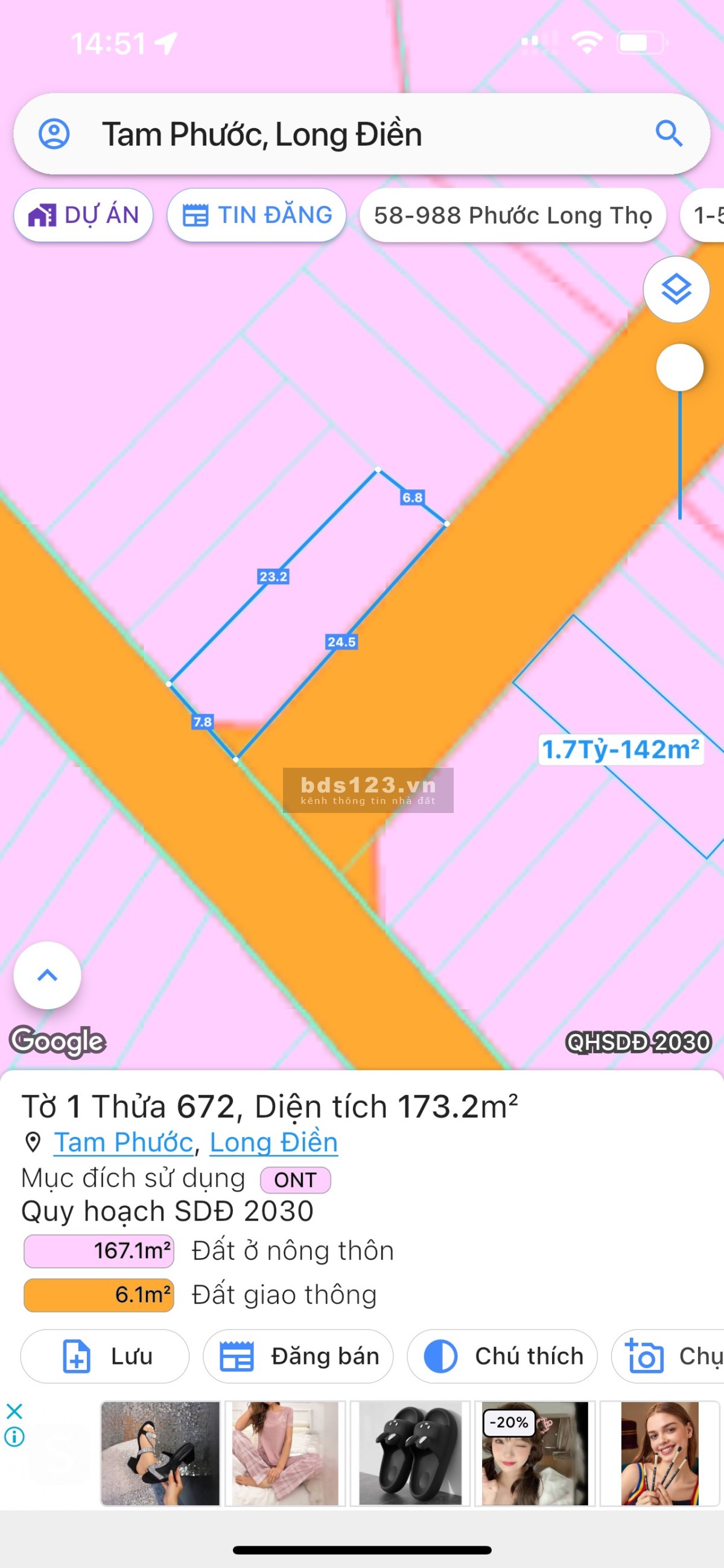 Đất biển Phước Hải, Long Hải lô góc 2 mặt tiền