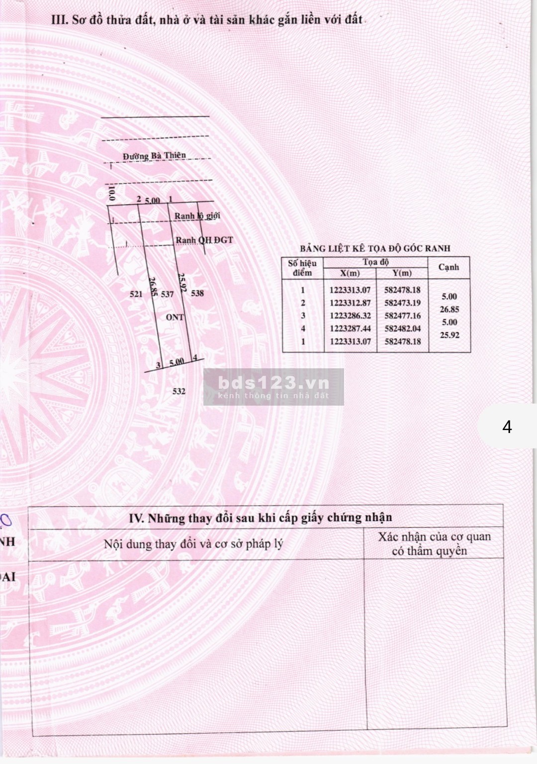 Chính chủ bán gấp lô đât thổ cư mặt tiền lớn đường Bà Thiên, Củ Chi, giá 1,55 tỷ, đã có sổ hồng.