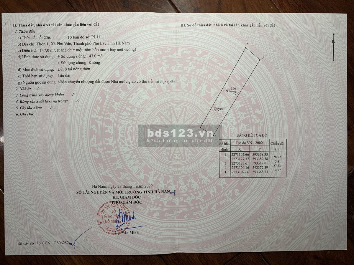 Cần tiền bán gấp giá rẻ đất mặt sông Đáy tp. Phủ Lý, 25tr/m2 có thương lượng cho khách thiện chí.