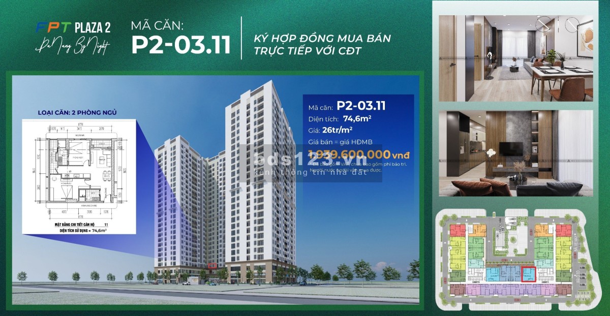 Bán cắt lỗ căn hộ 2 phòng ngủ cuối cùng từ chủ đầu tư khu đô thị FPT