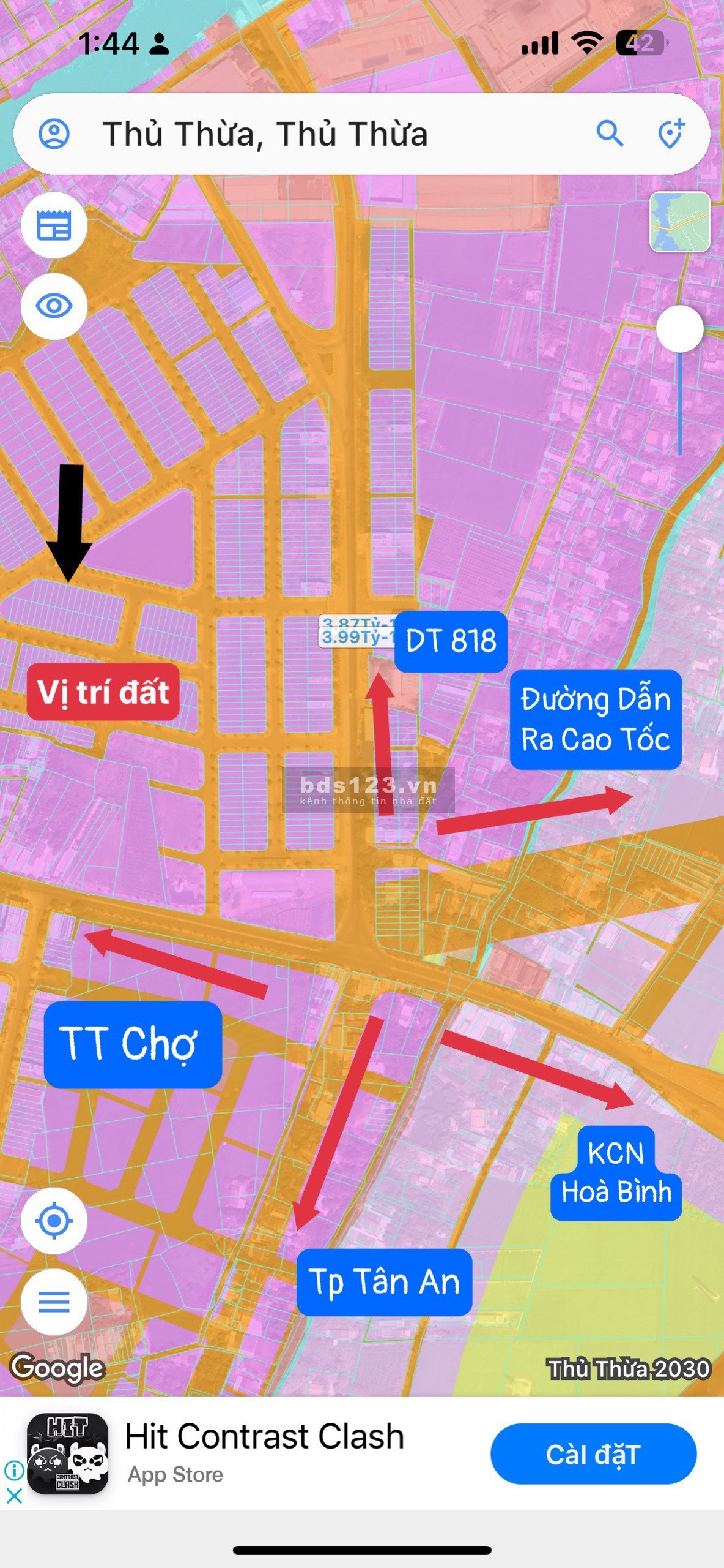 Cần bán đất nằm ngay trung tâm hành chính Thủ Thừa, SHR, diện tích (5x20) 100m2