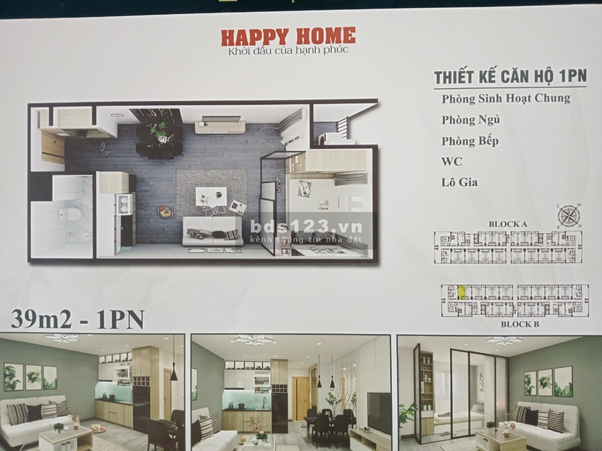 Bán Nhà Ở Xã Hội 39m2 HAPPY HOME 1ty135 1 Phòng Ngủ 1 Phòng Wc