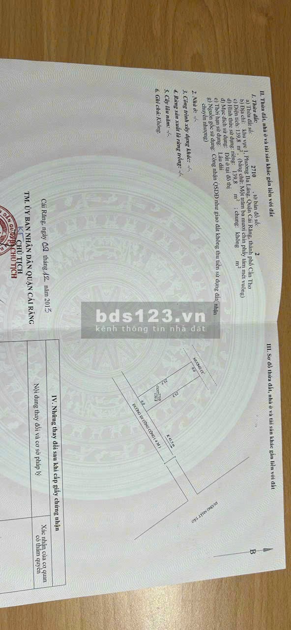 Bán nền diện tích rộng phù hợp xây ở kết hợp phòng trọ cho thuê Hẻm Nhật Tảo cách chợ Cái Răng 500 m