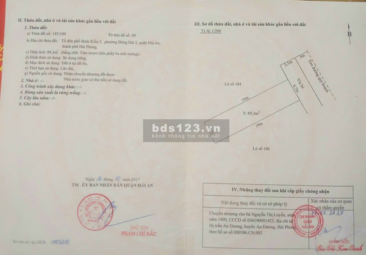 Chính chủ cần bán 89,3m2 đất, giá 2,9 tỉ tại khu TĐC Tasa thuộc P.Đông Hải 2 - Hải An – TP.Hải Phòng