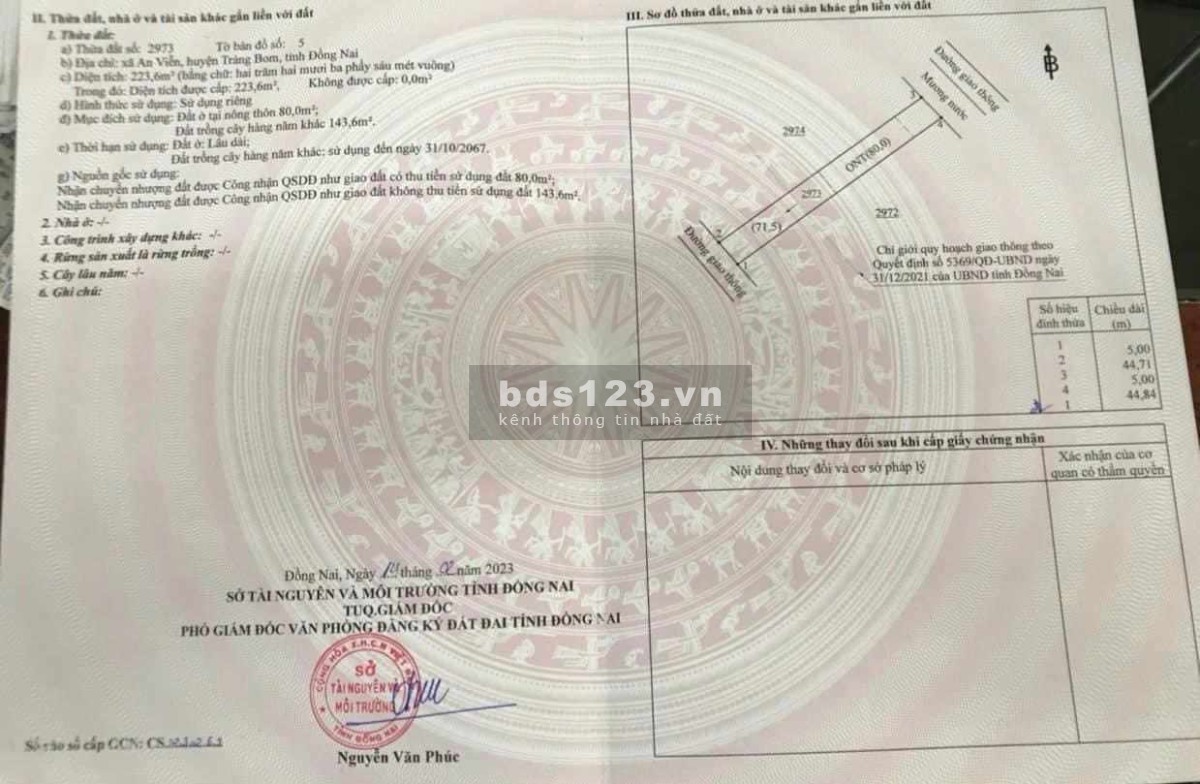Cần bán gấp 223m2 có 80m2 Thổ Cư MT Kinh Doanh Phùng Hưng Trảng Bom Đồng Nai