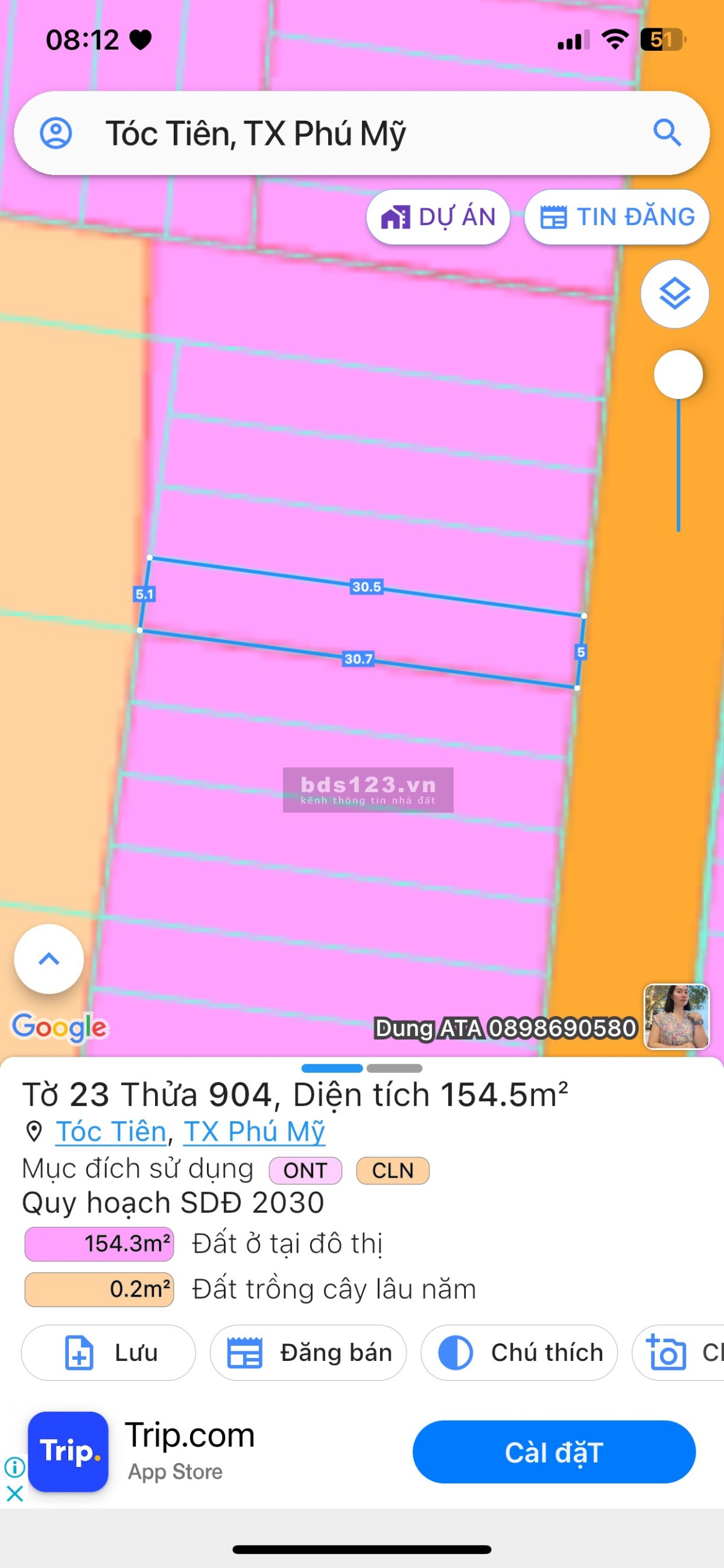 154m2 đất thổ cư xã Phú Mỹ - Cạnh đường Hắc Dích -Tóc Tiên – khu dân cư, giá 1 tỷ 200 triệu – SHR