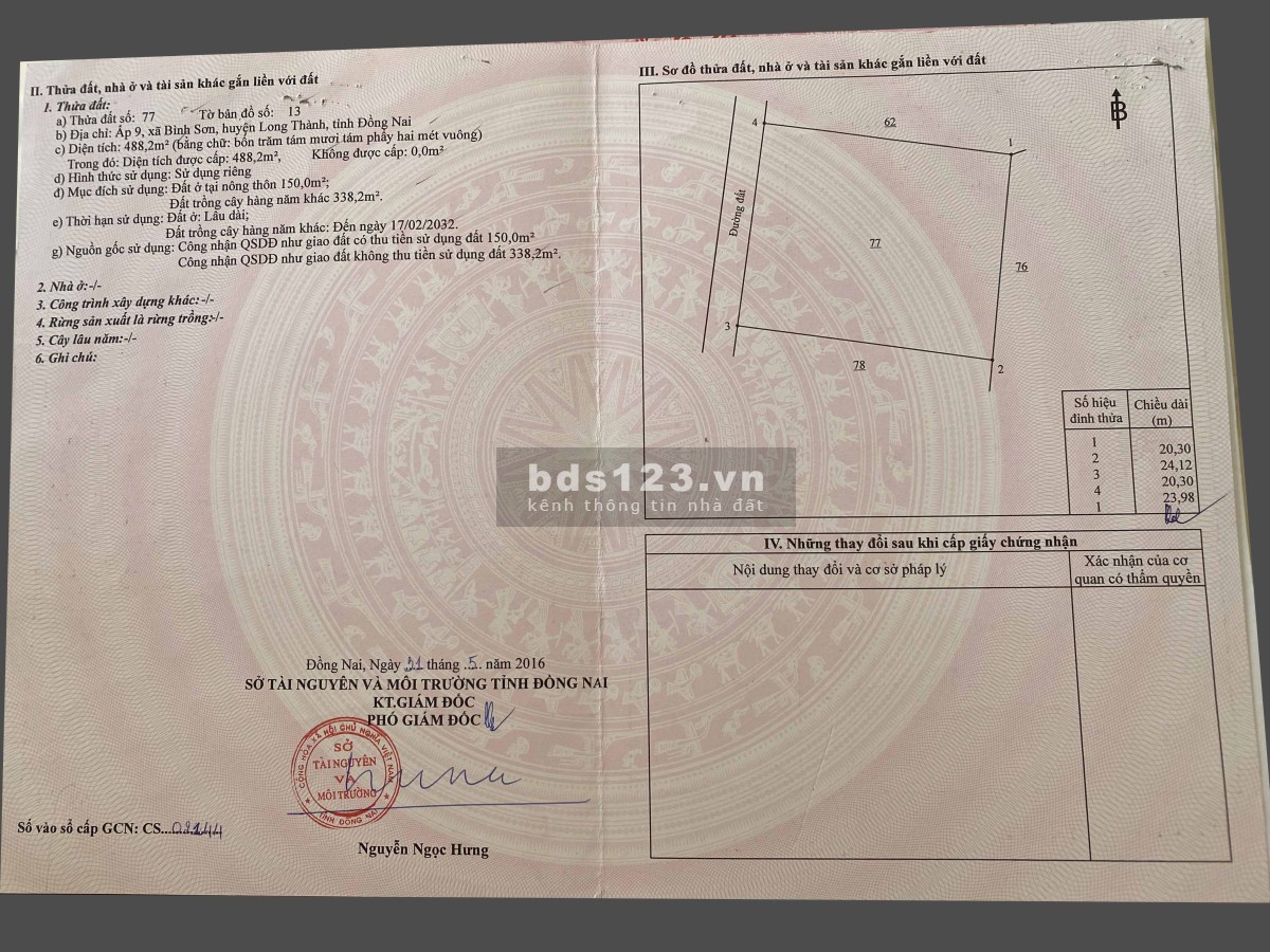 Đất nền chính chủ 488 m2, vị trí vàng gần sân bay Long Thành