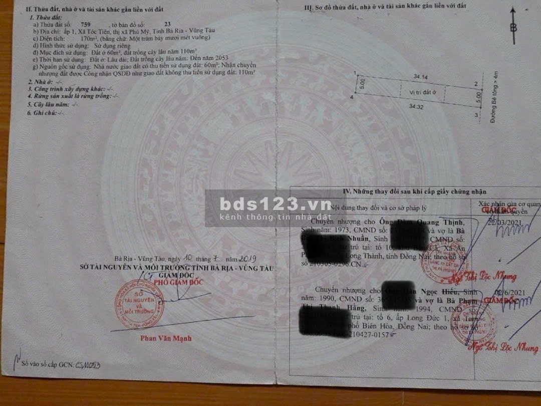 Đất xã Tóc Tiên, Phú Mỹ, Bà Rịa Vũng Tàu