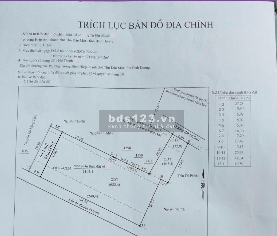 ĐẤT THỔ CƯ 60M2 - PHÍA SAU TRƯỜNG MARIE CURIE - HIỆP AN, THỦ DẦU MỘT. DX107