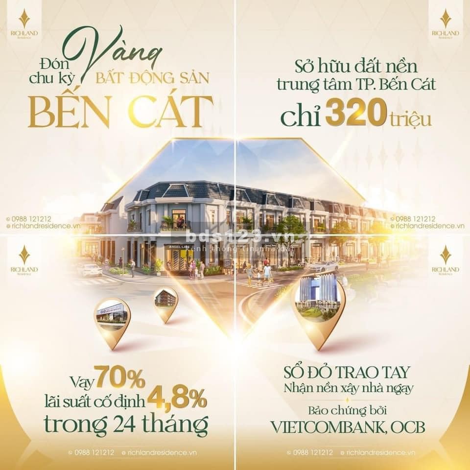 Đất nền cuối cùng của thành phố Bến Cát 75m2, chỉ từ 320tr, mua sỉ tặng vàng.