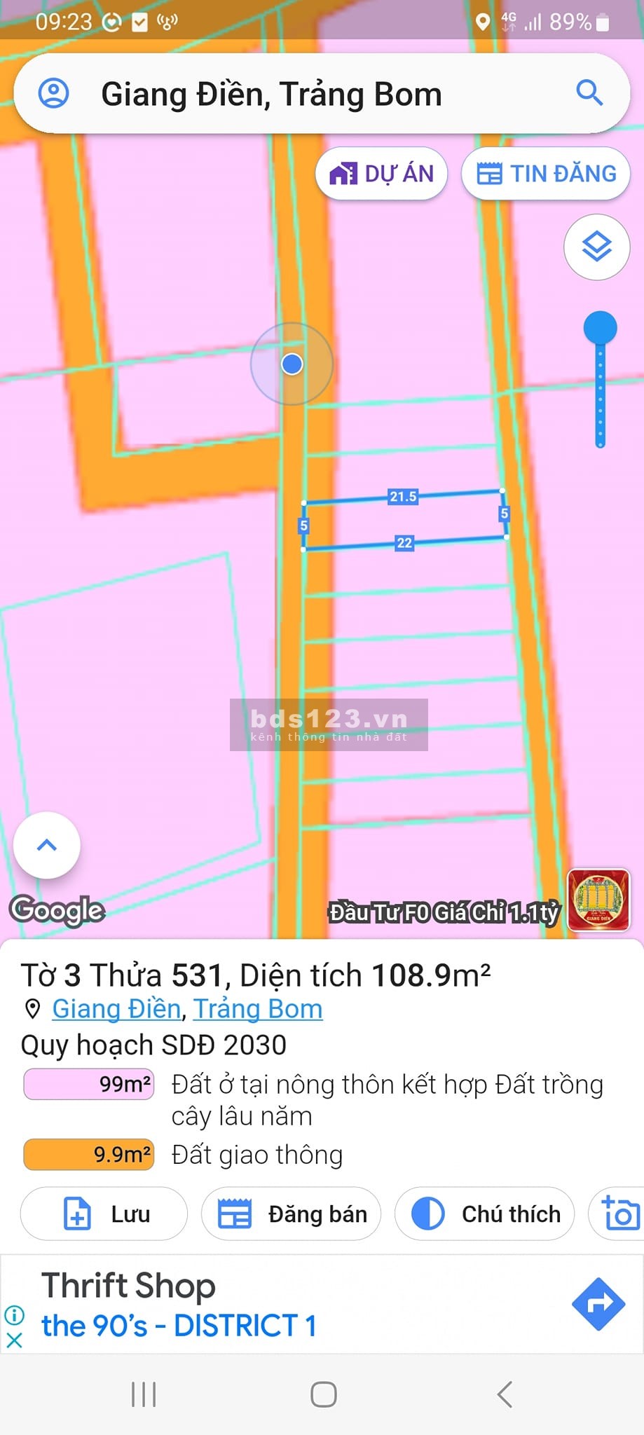 Cần bán gấp 108m2 Full Thổ Cư Giang Điền giá 980tr - Kề KDL - KCN Giang Điền