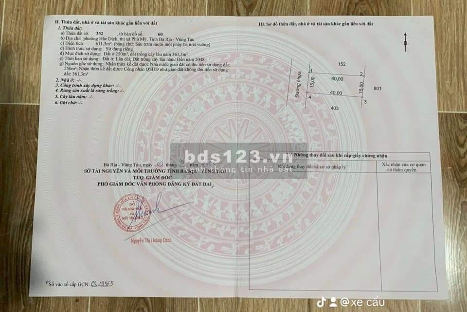 Chủ cần tiền bán 2 lô đất ngay công viên Hắc Dịch – Phú Mỹ - Bà Rịa – ngay khu Biệt thự Vũ Việt