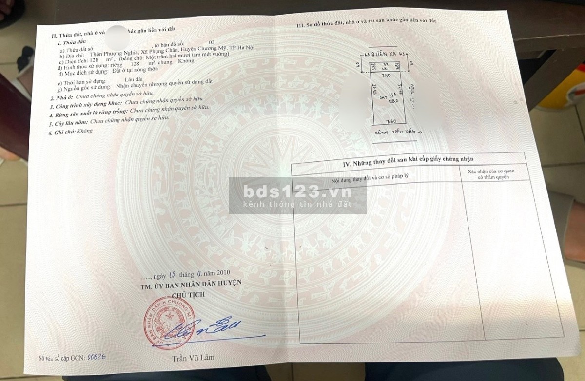 Bán 128m mặt đường KINH DOANH TT tại xã Phụng Châu, Chương Mỹ- Gần UBND - Chia được 2 lô đẹp