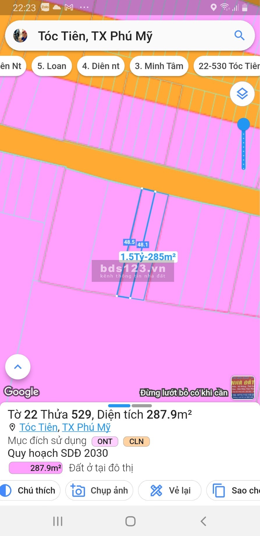 Bán đất thổ cư 288m2 ngay thị xã tóc tiên – Phú mỹ