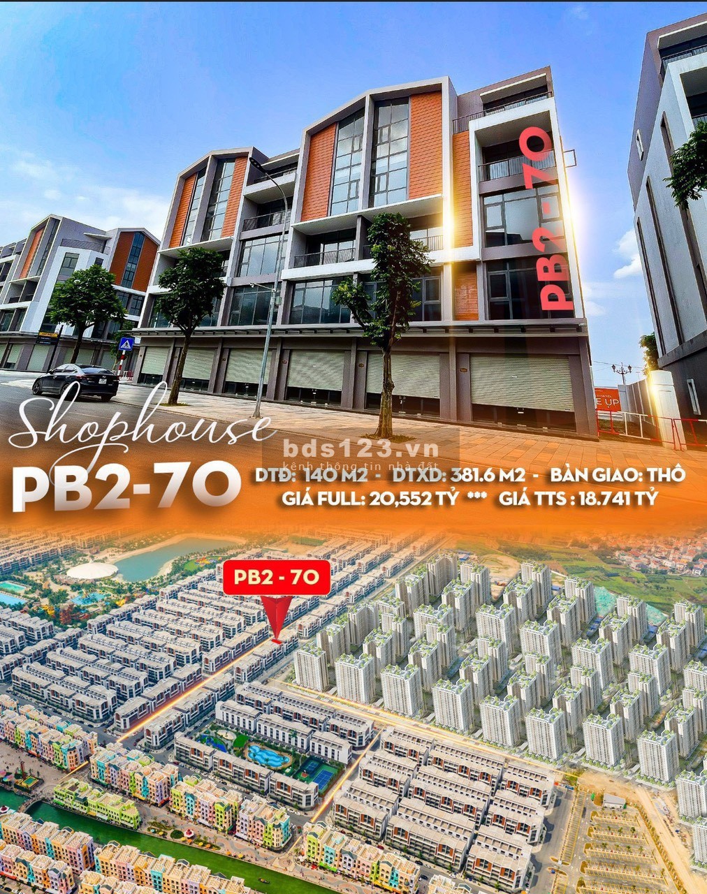 Bán Shophose 2 mặt tiền 140m đối diện 45 tòa chung cư Vinhomes Ocean Park 3 giá 18 tỷ