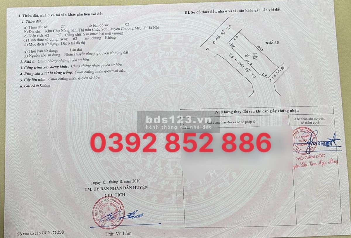 Bán lô góc 3 mặt tiền 62m2 thị trấn Chúc Sơn sát trường C1,2 - bệnh viện - KINH DOANH đẹp