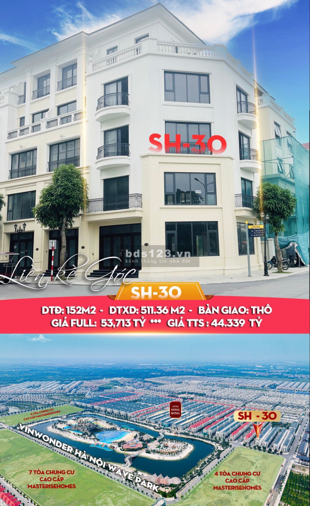 VIP của VIP San Hô góc đối diện chung cư, biển hồ tạo sóng Vinhomes Ocean Park 2 giá 44,3 tỷ