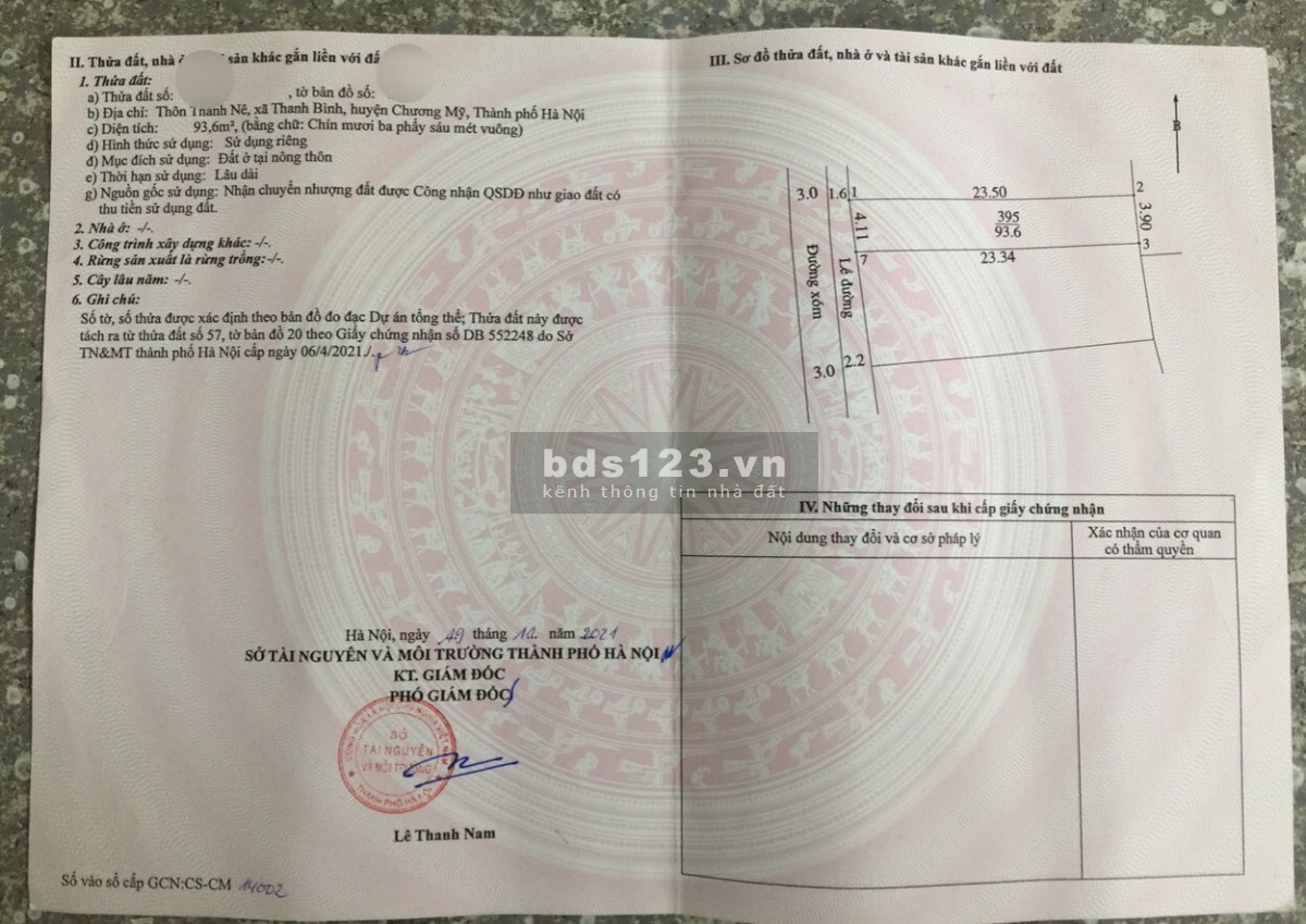Lô đất đẹp 94m full thổ cư ngay cạnh khu đấu giá Thanh Bình, Chương Mỹ - 1,35 tỷ