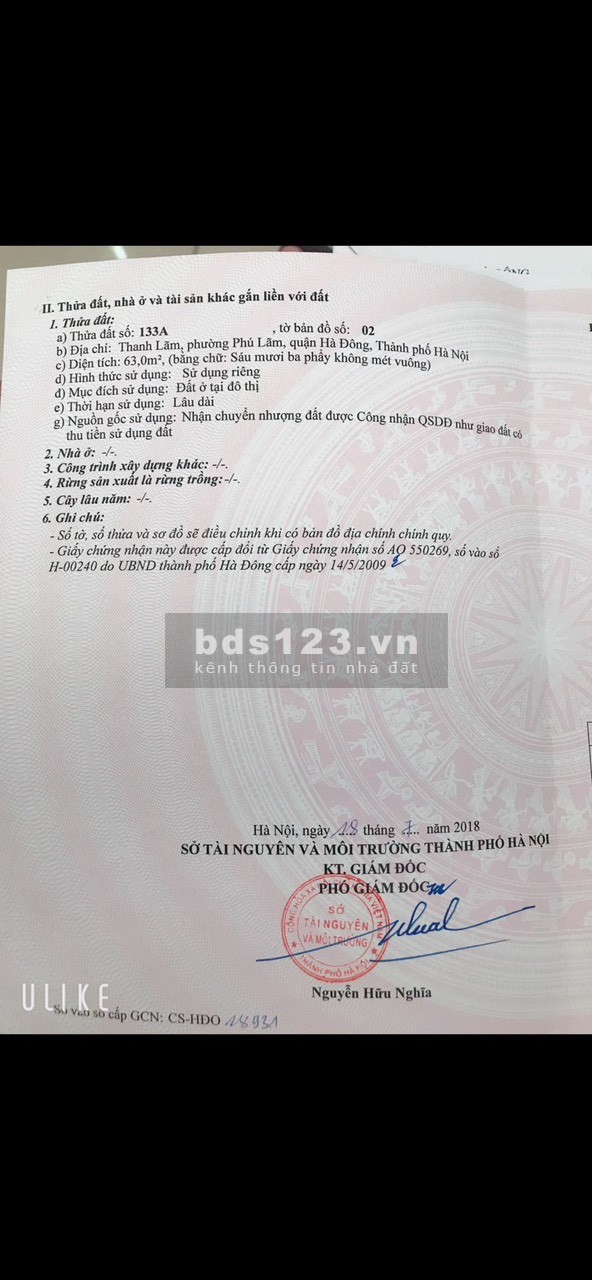 Bán Nhà Cấp 4, DT63m2 Lô Góc 2 Mặt Thoáng Tại Tổ 1 Thanh Lãm, Phú Lãm, Hà Đông