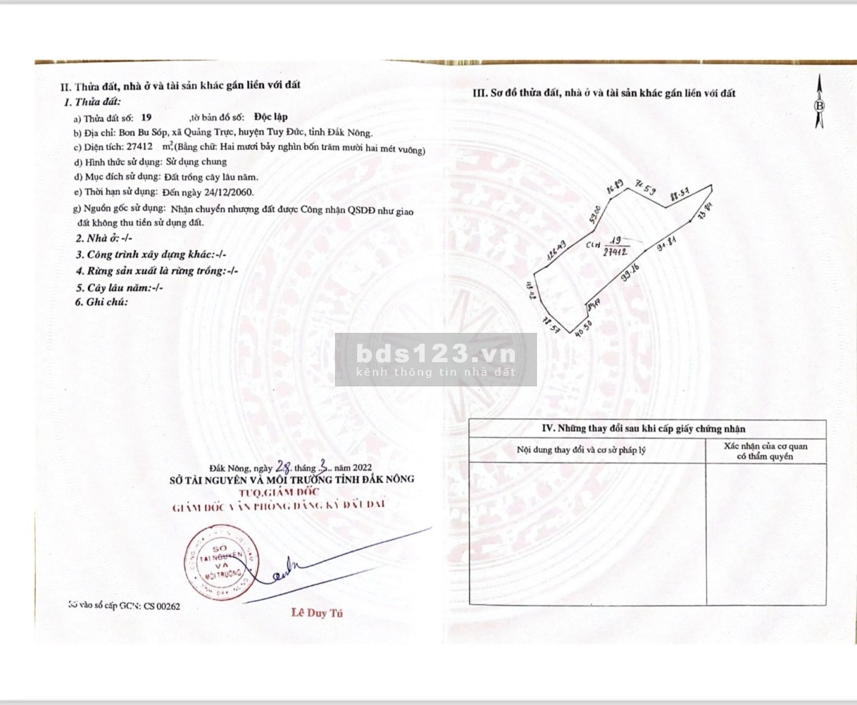 Chính chủ cần bán đất 2,7ha xã Quảng Trực, huyện Tuy Đức, tỉnh Đăk Nông