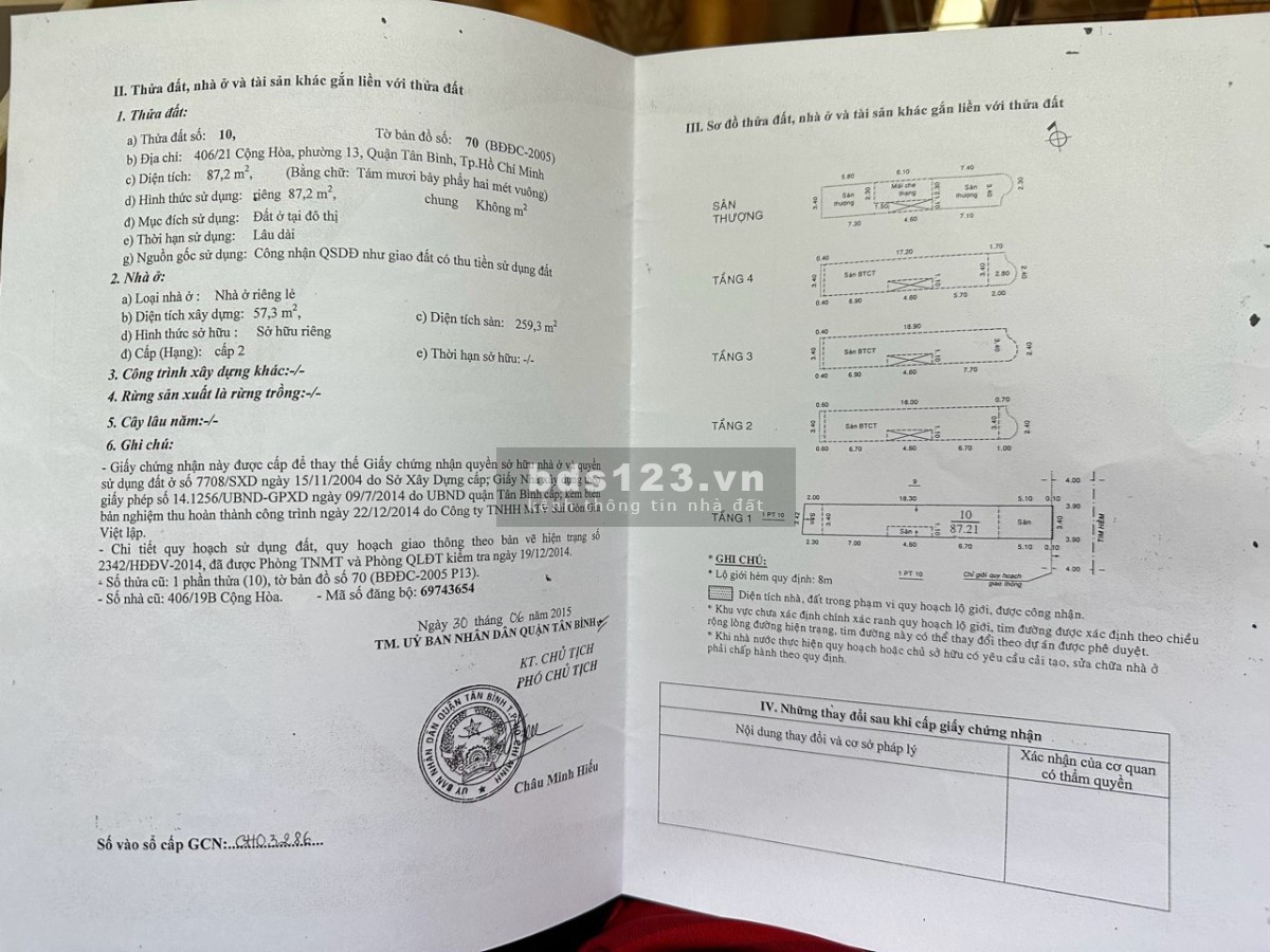 Chính chủ bán nhà 4 tầng 87m2 hẻm lớn Cộng Hoà - giảm còn 14 tỷ