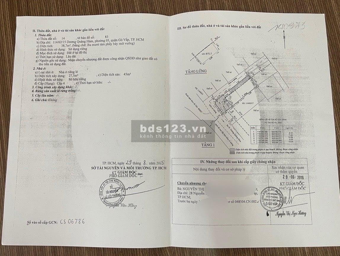 Nhà ở Dương Quảng Hàm Gò Vấp giá 3.55 tỷ