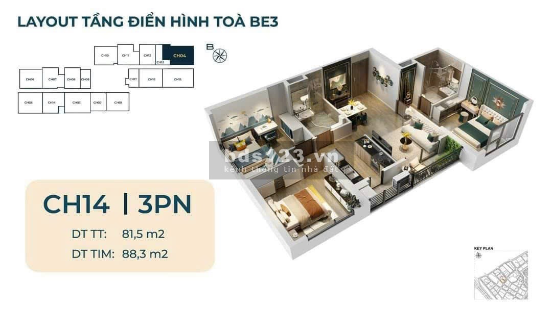 Bán căn 3N tòa Be3, 3 mặt view thoáng nhất dự án. 2 năm nhận nhà, trả góp đến 4 năm.