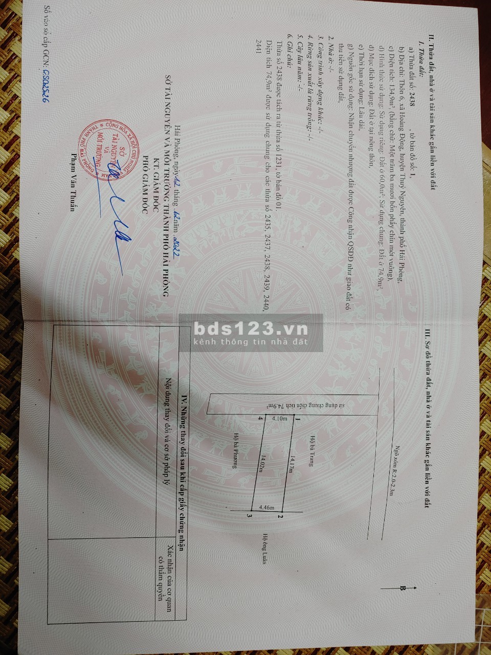 Bán đất xã Hoàng Động khu công nghiệp nam cầu Kiền