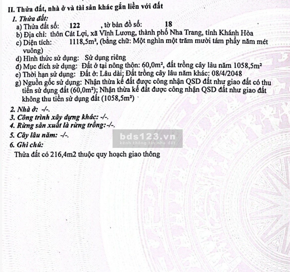 Bán Đất mặt tiền Nha Trang gần khu du lịch Long Phú, Đảo Khỉ 5trieu/m2